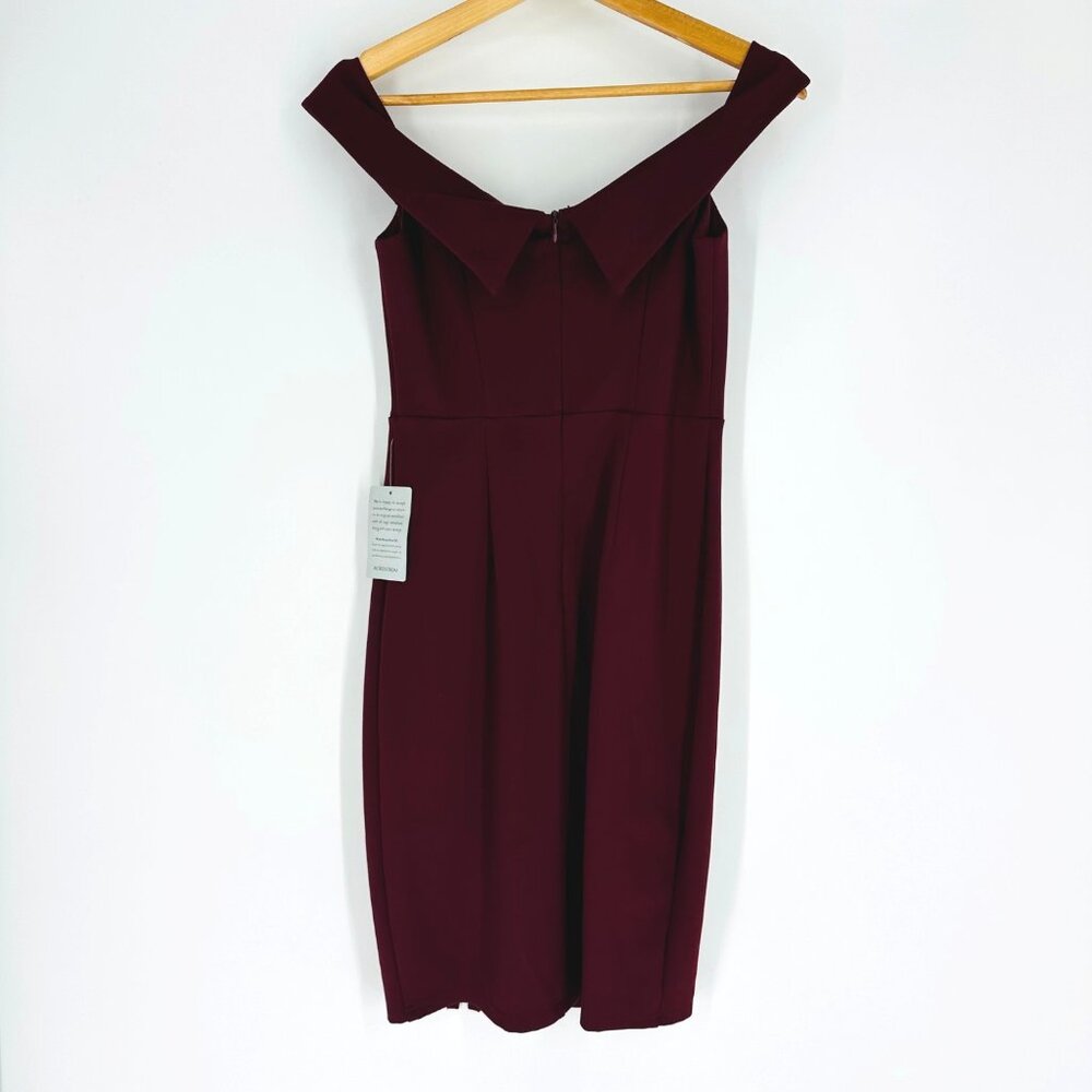 Lulus Classic Glam Off-The-Shoulder Burgundy Back Zip Stretch Mini Dress Size S - Picture 2 of 9